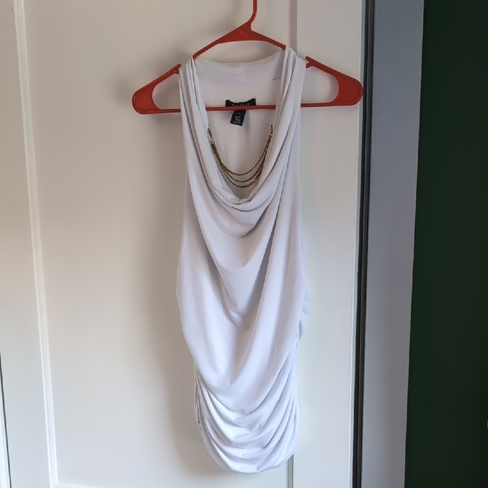 White House Black Market White Top with Gold Chain Accent